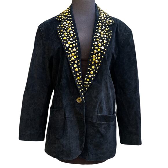 Vtg Suede Star Celestial Studded Leather Jacket Womens S Whimsigoth Oversized - Picture 1 of 6